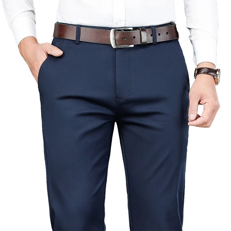 SHAN BAO bamboo fiber fit straight high waist trousers autumn winter brand classic embroidery men's business casual pants