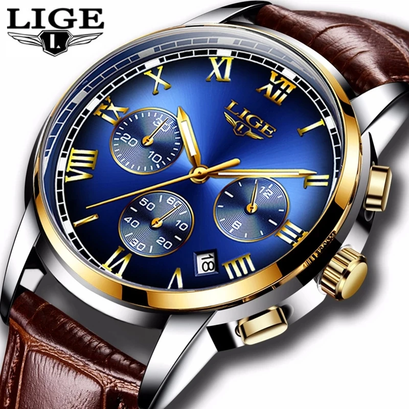 

LIGE Men Fashion Chron Watch Sports Waterproof Date Clock Quartz Mens Watches Top Brand Luxury Male Wristwatch Relogio Masculino