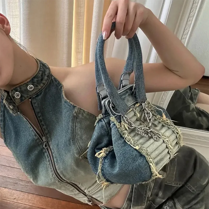 Y2k Girls Handbags Luxury Design Denim Bucket Bag Women Small  