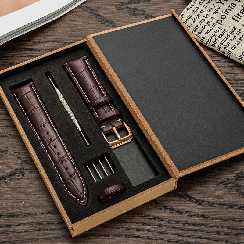 

12mm 13mm 14mm 15mm 16mm 17mm 18mm 19mm 20mm 21mm 22mm 23mm 24mm Genuine Leather Watchband Universal Strap With Wooden Box Belt