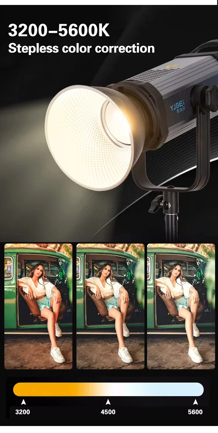 YJBEI CL300Bi 300W Highlight LED Bowens Mount Photography Light for Live Streami
