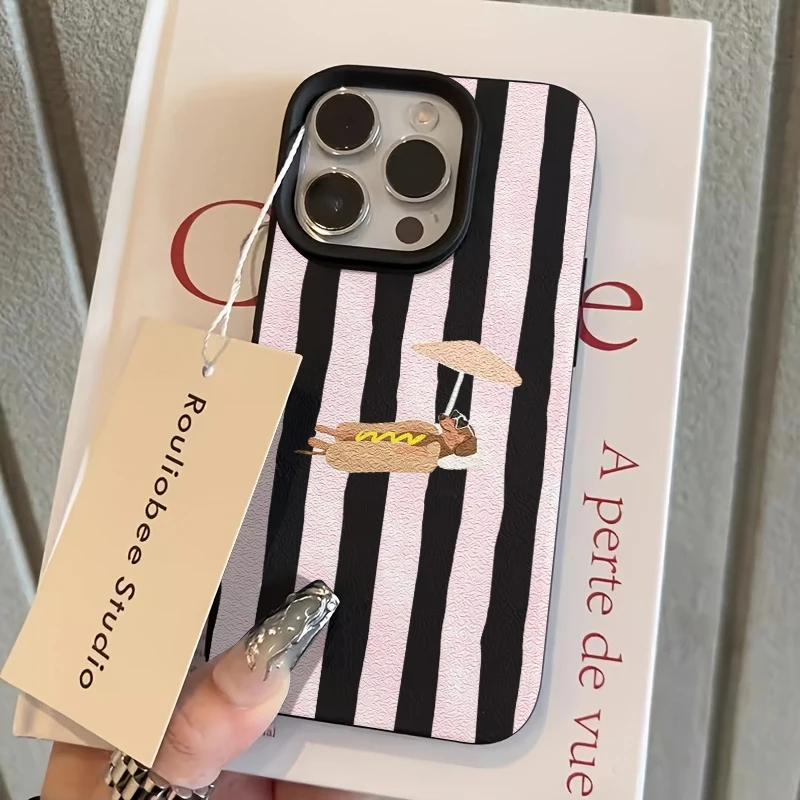 Pink Striped Dog Pattern Phone Case with Bumper Cover Design