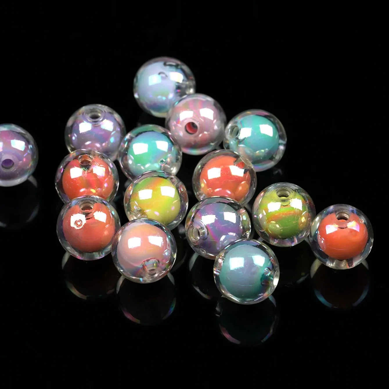 10/60pcs 16mm 라운드 혼합 색상 샤인 부드러운 아크릴 스페이서 비즈 쥬얼리 만들기 DIY 수제 팔찌 목걸이 액세서리