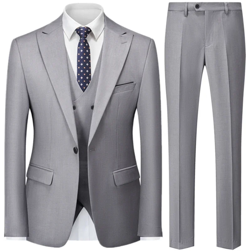 

New Men's Slim British Wedding Solid Color Dress Blazer / Male Three Piece Suit Coat Vest Pants Trousers Waistcoat