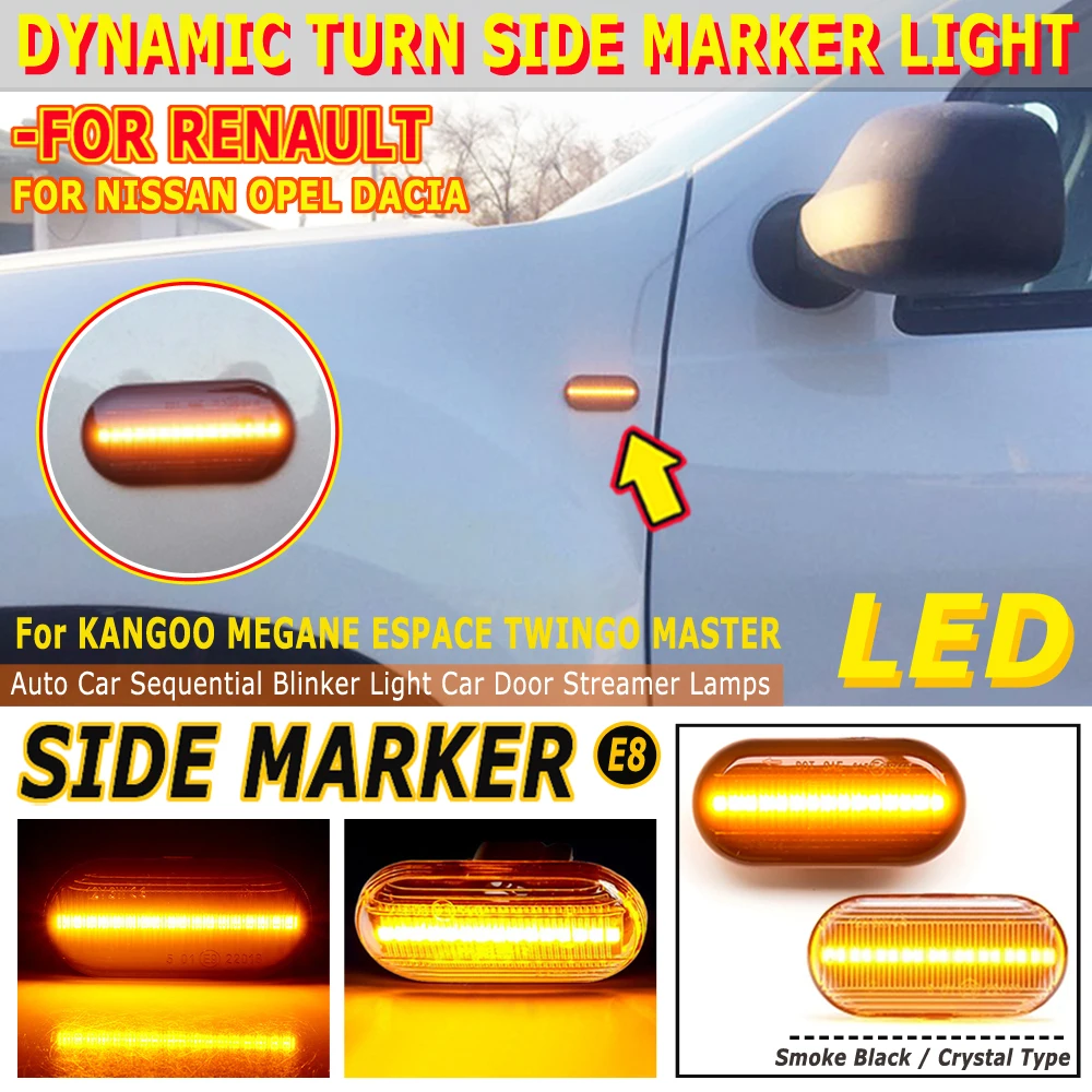 2pcs Led Dynamic Turn Signal Light Side Marker For Renault Clio Trafic