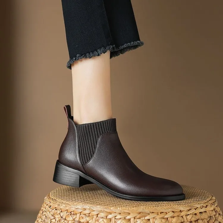 

Ботильоны челси в британском стиле, женские вязаные ботинки на массивном каблуке, модные однотонные высококачественные ботильоны на осень и зиму