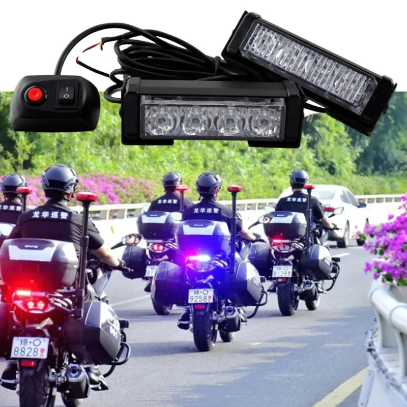 Motorcycle LED Lights 2 in 1 Universal Motorcycle LED red/blue Flashing lamp Police Motors Styling Led Signal light Safety Warning Indicator lights