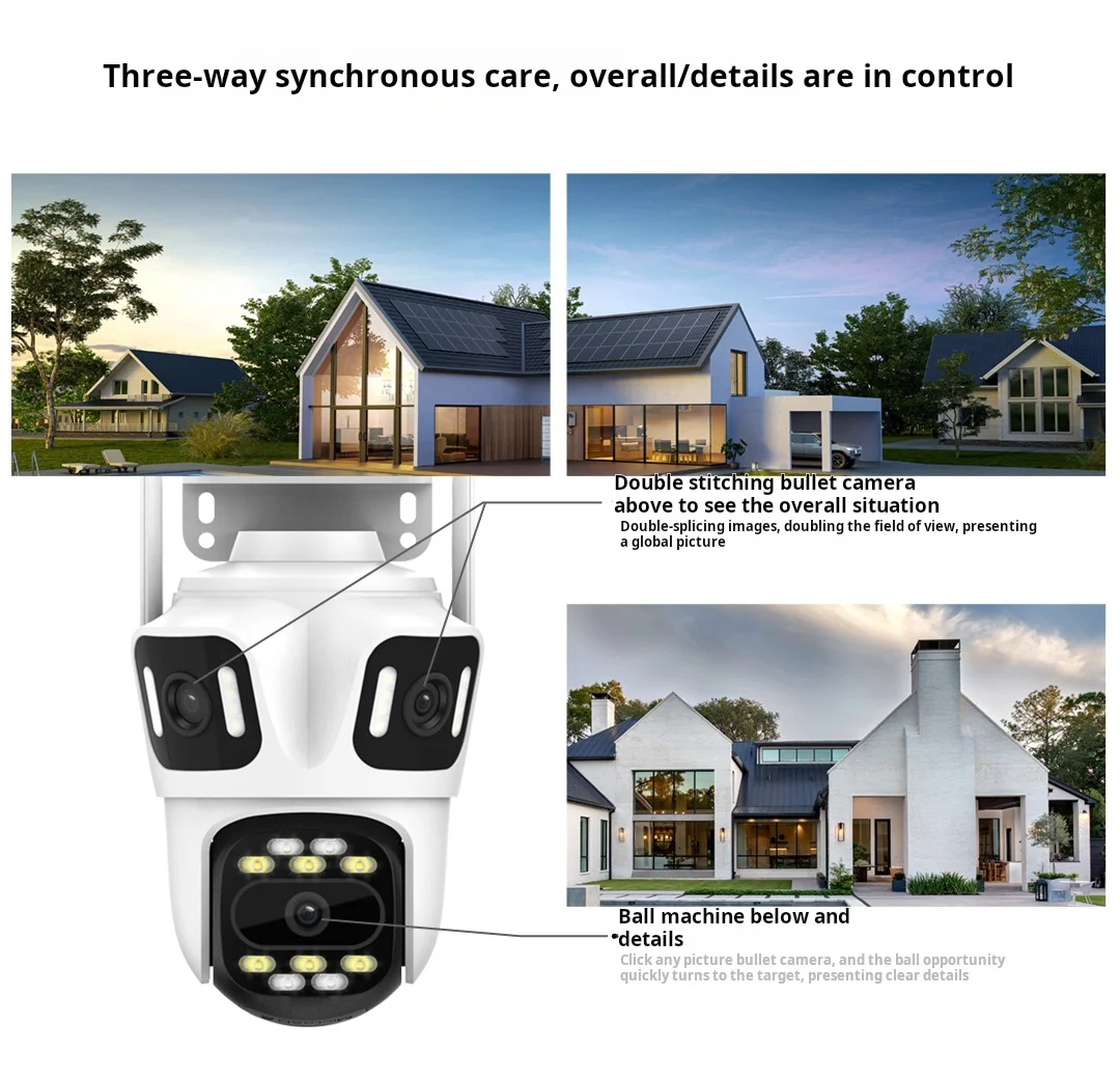 Outdoor Three Lens Three Screens 6K Wifi CCTV IP Camera Ai Human Auto Tracking Security PTZ Camera Video Surveillance P2P iCsee