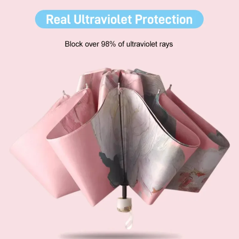 Women's Sunscreen Sunny Rain Dualuse Vinyl Double Folding Reverse Umbrella
