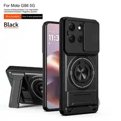 Shockproof Magnetic Case with Slide Camera Protection and Upright Kickstand for Moto Edge 70 Fusion (Black)