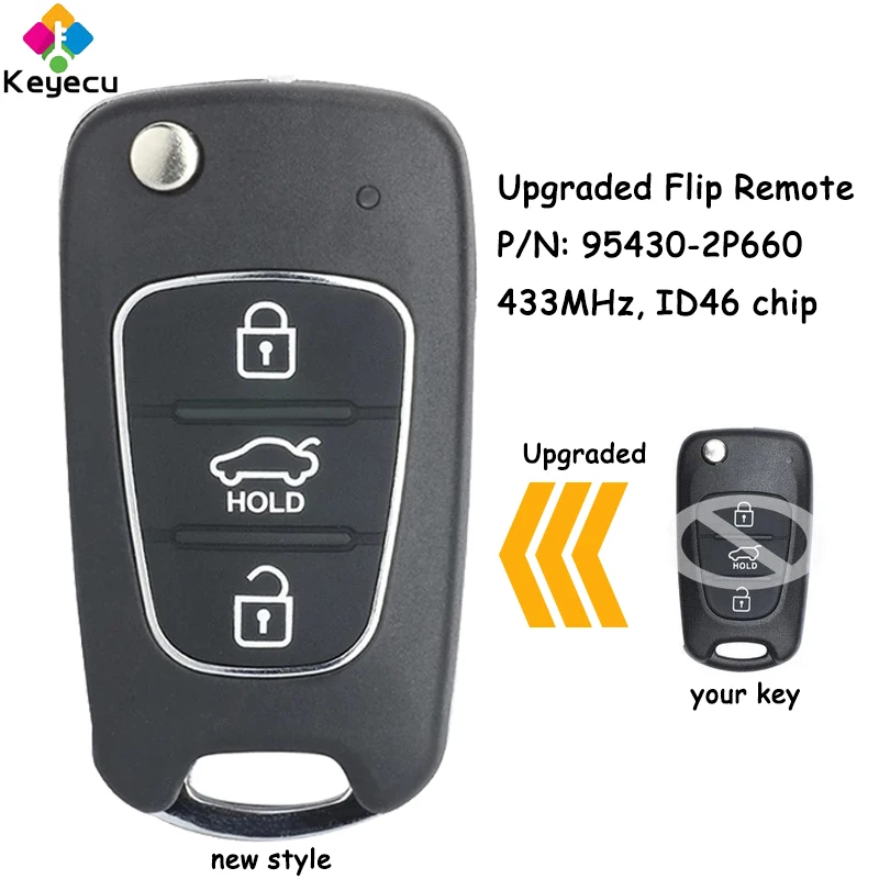

Обновленный складной Автомобильный ключ KEYECU с дистанционным управлением и 3 кнопками, 433 МГц, чип ID46, Kia Sorento 2011 2012, Fob P/N: 95430-2P660