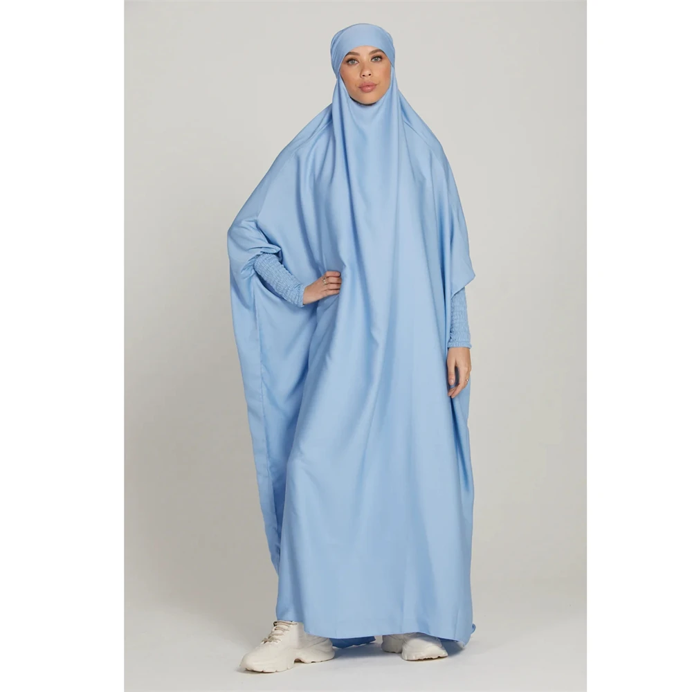 

One Piece Prayer Dress Eid Hooded Abaya Women Muslim Modest Robe Smock Burqa Islam Clothing Khimar Gown Overhead Kaftan Ramadan