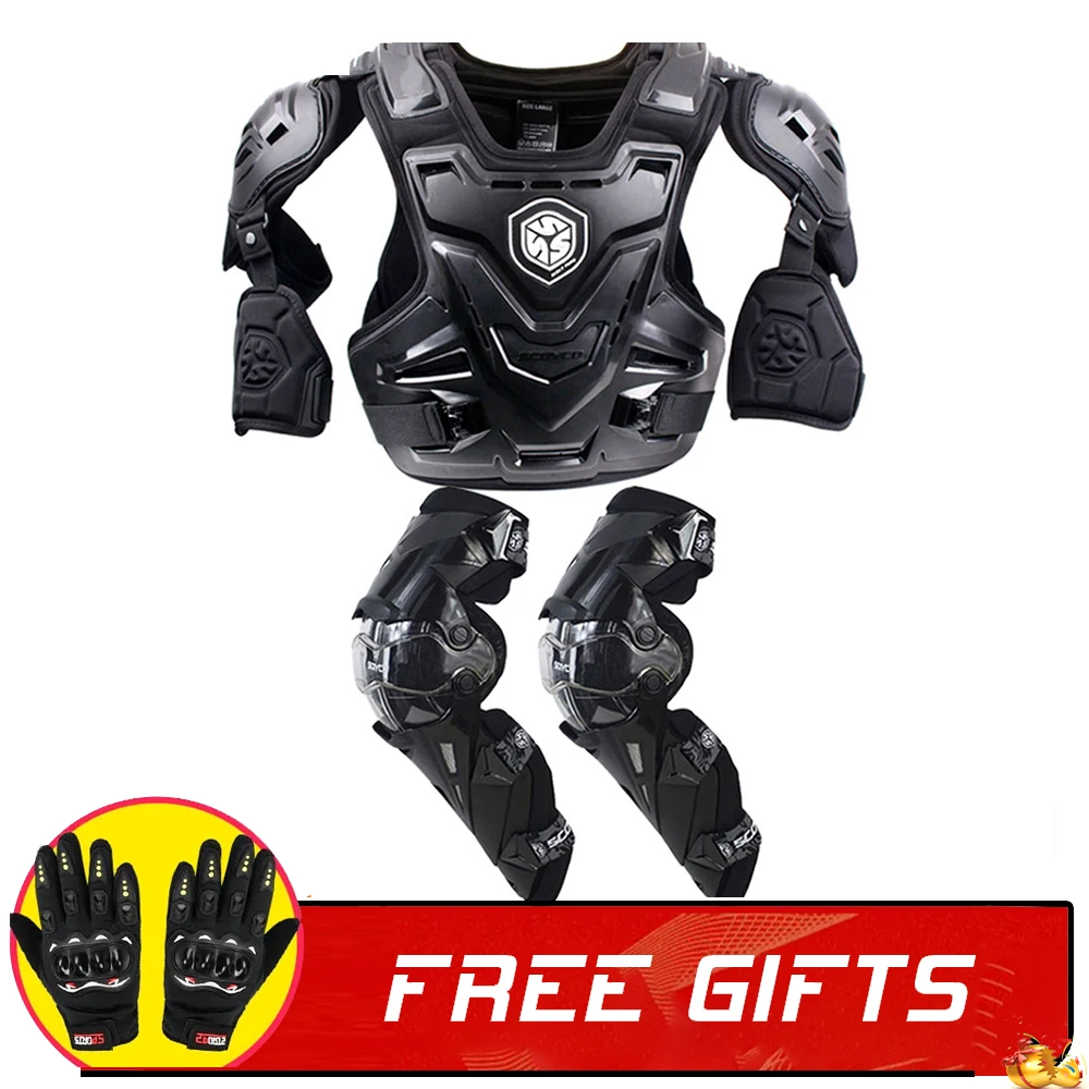 

SCOYCO Motorcycle Jacket Body Armor Motocross Chest Back Protector Motocross Off-Road Racing Vest+Motorcycle Knee Protector