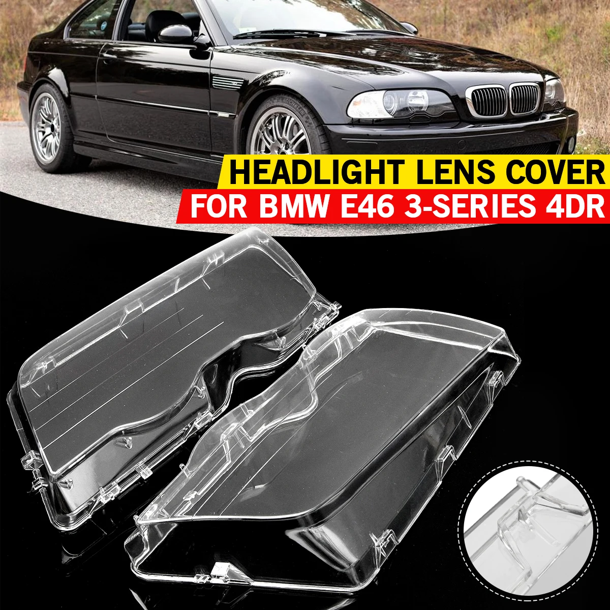 Car Headlight Glass Cover Clear 4 Door Automobile Headlamp Head Light