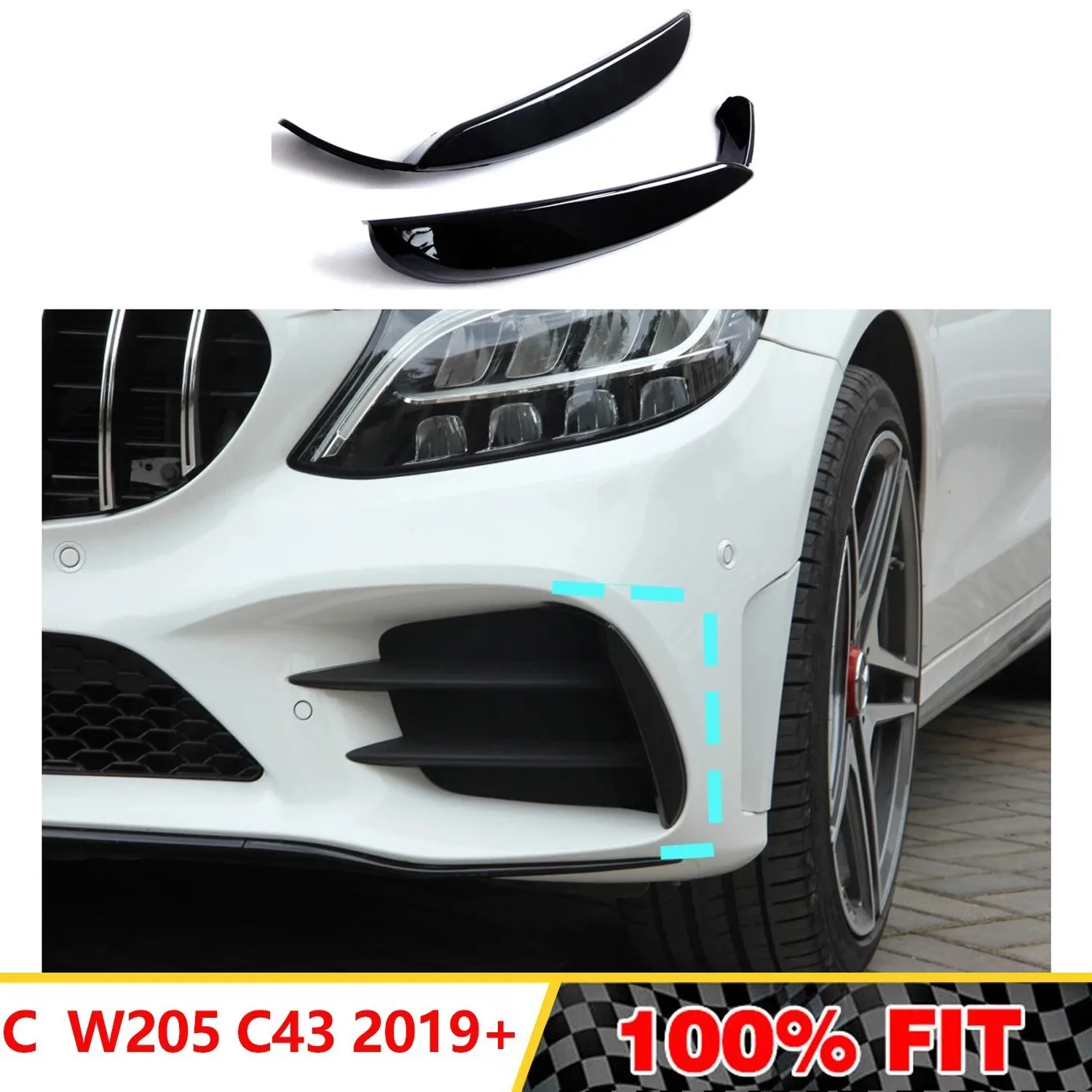 

Передний бампер, противотуманный фонарь, светильник Air Cover Trim для Mercedes-Benz C Class W205 C43 AMG 2019 + глянцевый черный