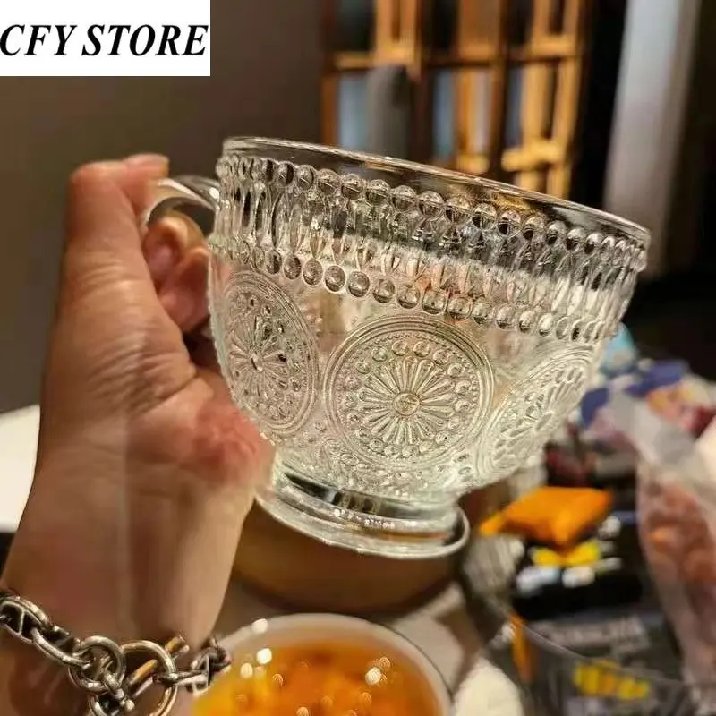 Drinking Glass 400ml Glass Breakfast Mug with Handle