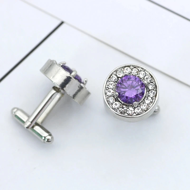 Delicato minuscolo gemello rotondo per uomo ragazzi cristallo viola camicie francesi di alta qualità di lusso gemelli bottone gioielli maschili regali - Image 3