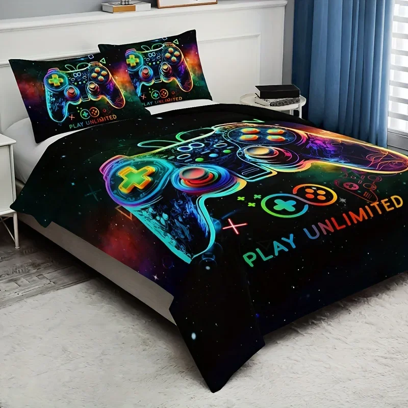 Game Console Duvet Cover Set For Boys Girls Kids Space Galaxy Gaming 3 Pieces Microfiber Gamer Bedding Teens Comforter Covers
