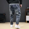8XL oversized jeans men's fashion leaf printed trendy casual stretch denim plus sizes loose 150kg fat pants 4