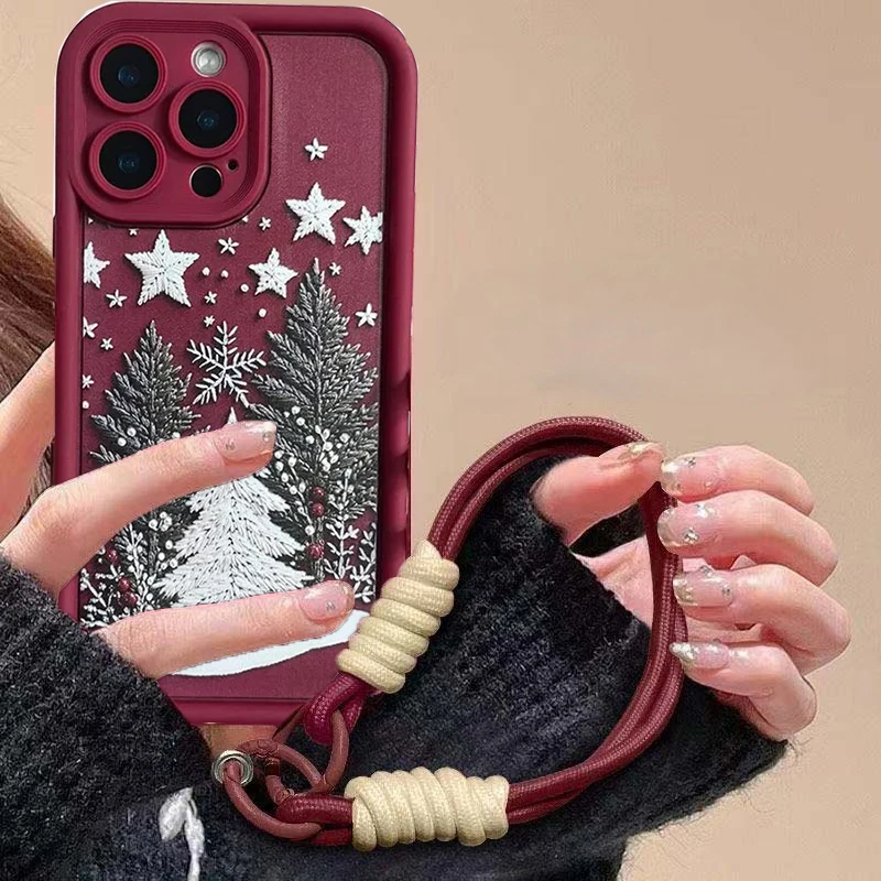 Festive Cartoon Christmas Rope Lanyard Phone Case