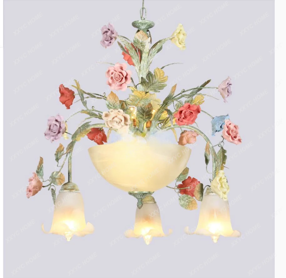 Description Picture 4 of itemArt Floral Chandelier lamp Lustre Light 7L/10L Colorful Ceramic Rose Pendant Chandelier Light Fixture E14 LED AC Home Decoration