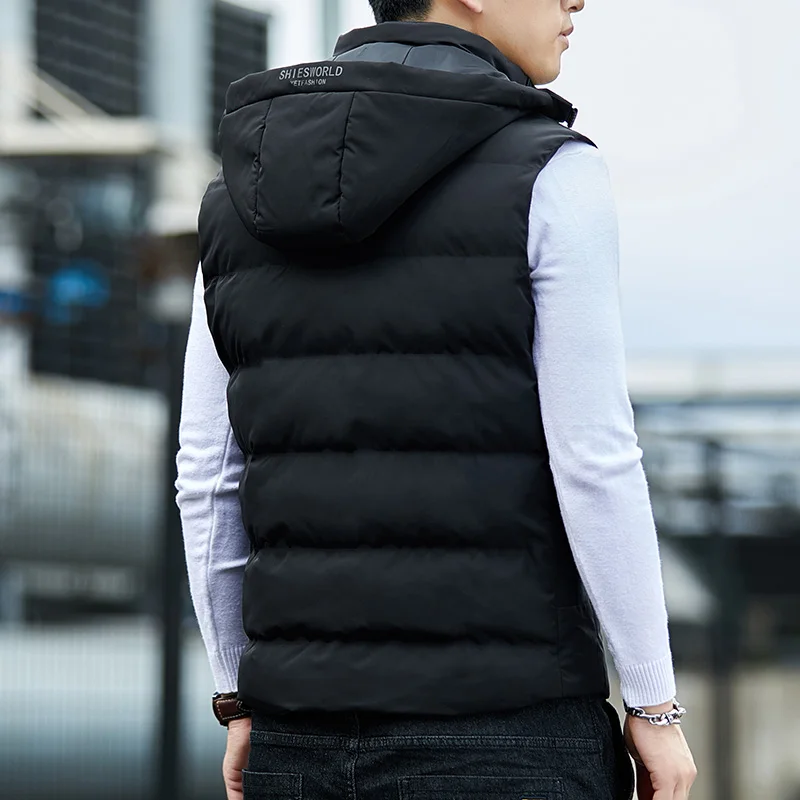 Warm Duck Down Vest Hooded Detachable Men Stand Collar Windproof Jacket Fashion Simple New Causal Thermal Sleeveless Zipper Coat