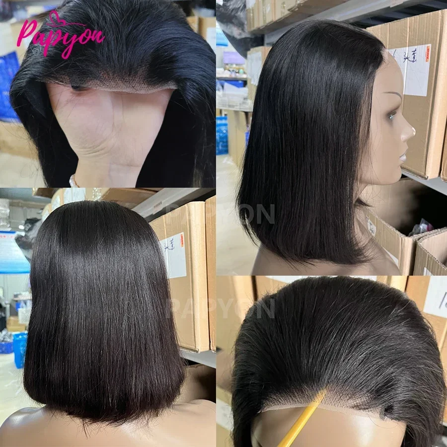 Short Bob Wigs Straight Glueless Wig Ready To Wear Human Hair Wigs Pre Cut 4x4 Elastic Drawstring Upgraded No Glue Lace Air Wig 2