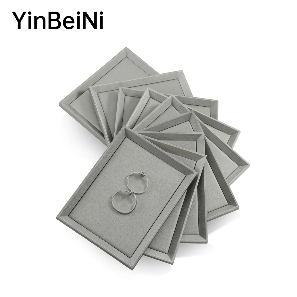YinBeiNi Gray PU Leather Jewelry Organizer Earring Ring Pendant  Bracelet Watch Display Tray for Storage Box