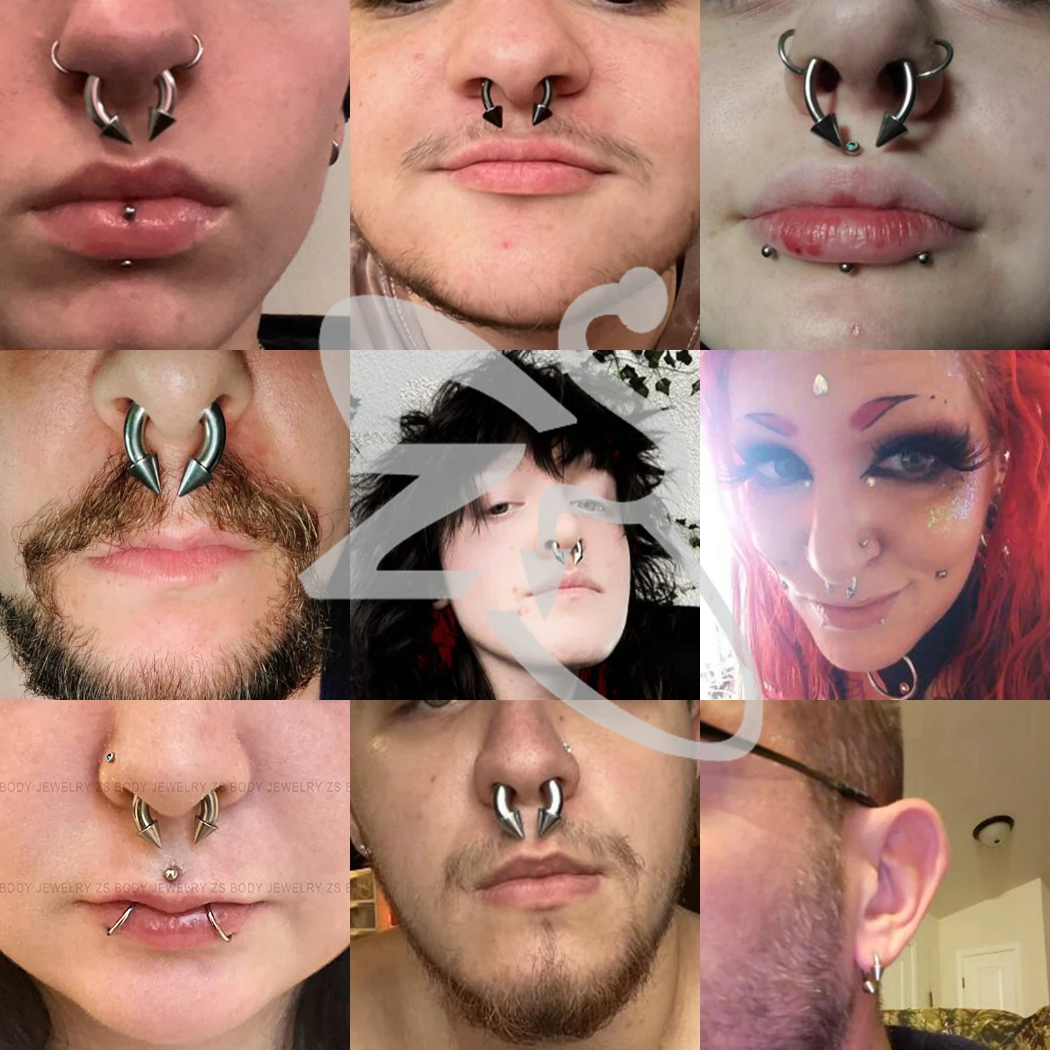 Nose Rings ZS 1 PC 00/0/2/4/6/8G Spike Stainelss Steel Nose Ring For Men Women Punk Large Gauge Septum Piercings Spike Ear Flesh Expander