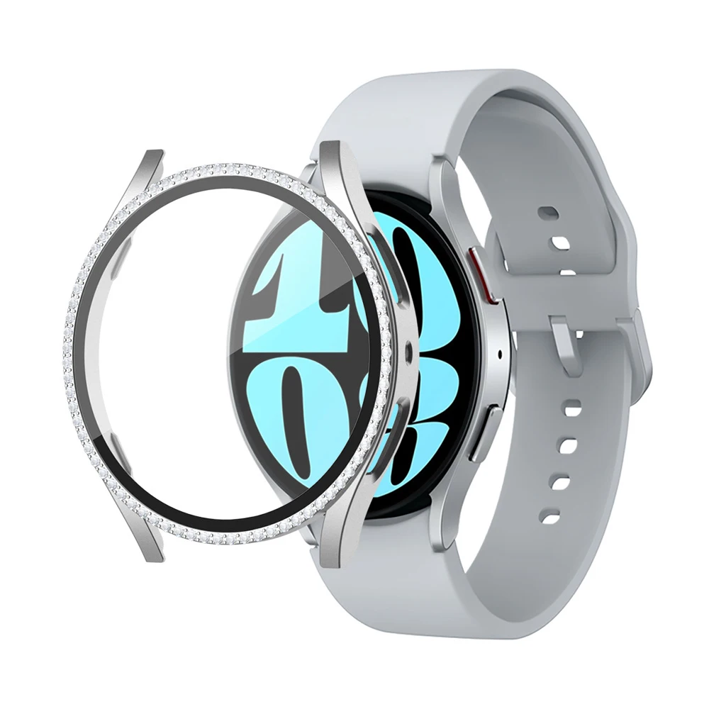 Luxurious Bling Diamond Glass & Case Set for Smartwatch – Shimmering PC Bumper + Screen Protector Accessory for 40mm/44mm