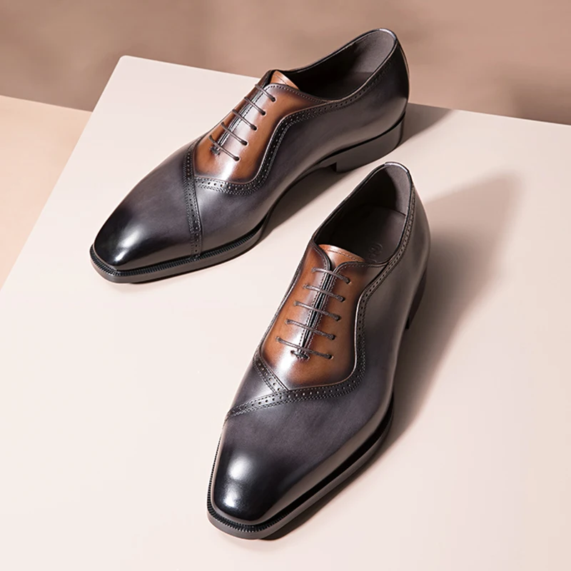

Spring new business dress lace-up leather shoes vintage handmade oxford shoes men