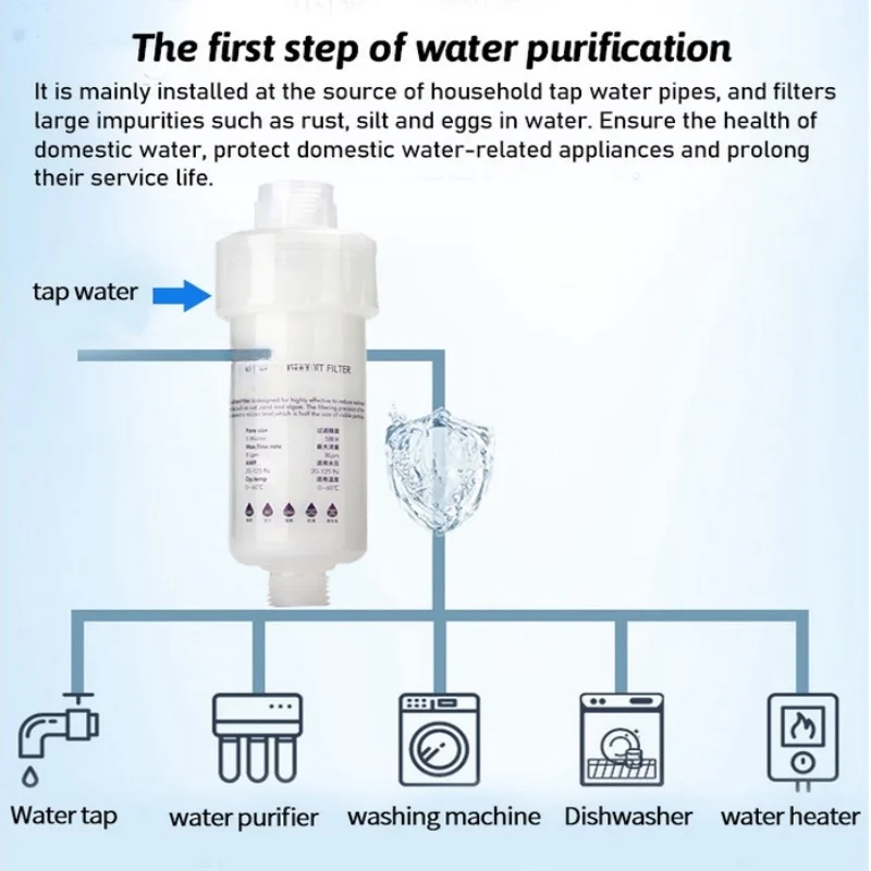 5" PRE Water Filter Cartridge Washing Machine Filter with Adapter Bathroom Water Heater Toilet Household Purifier