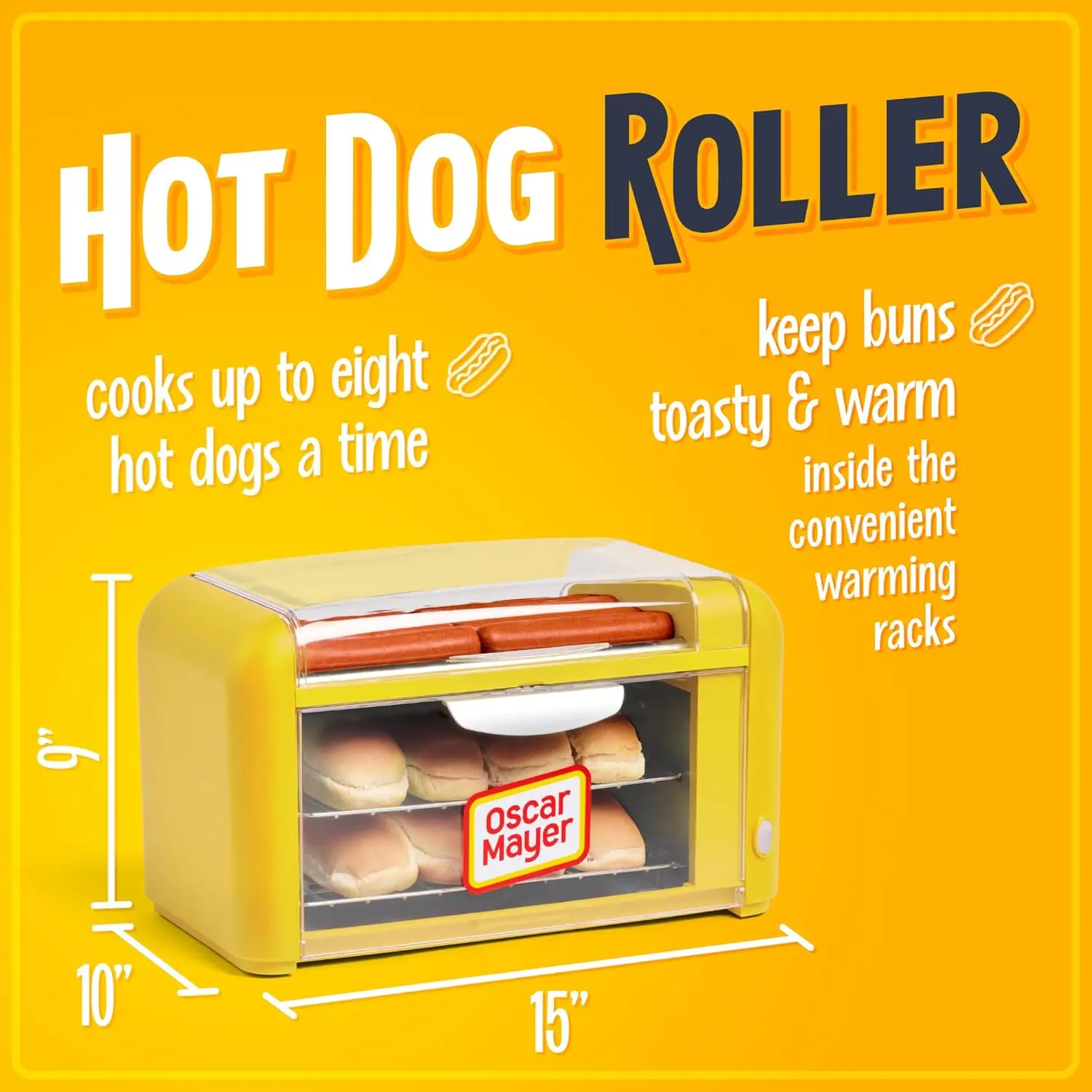 Oscar Mayer Extra Large Countertop 8 Hot Dog Roller and Bun Toaster Oven - Stainless Steel Rollers and Non-stick Warmi 2