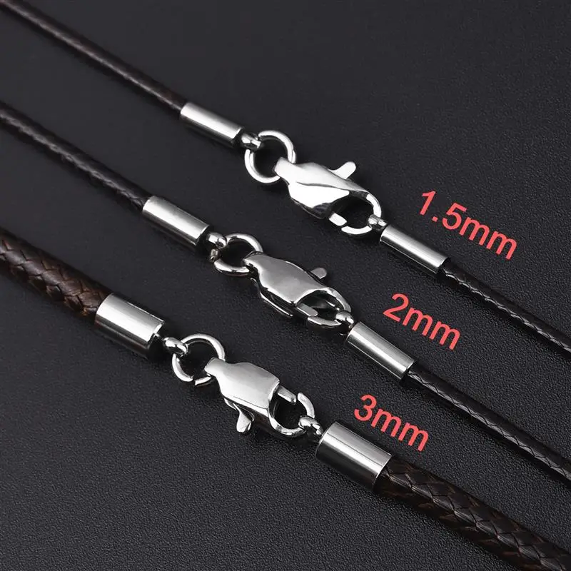 Black Braid Wax Cord Leather Rope Steel Clasp String Chain for DIY Pendant  Necklace Jewelry Making Cordon Cuero Para Colgante - AliExpress