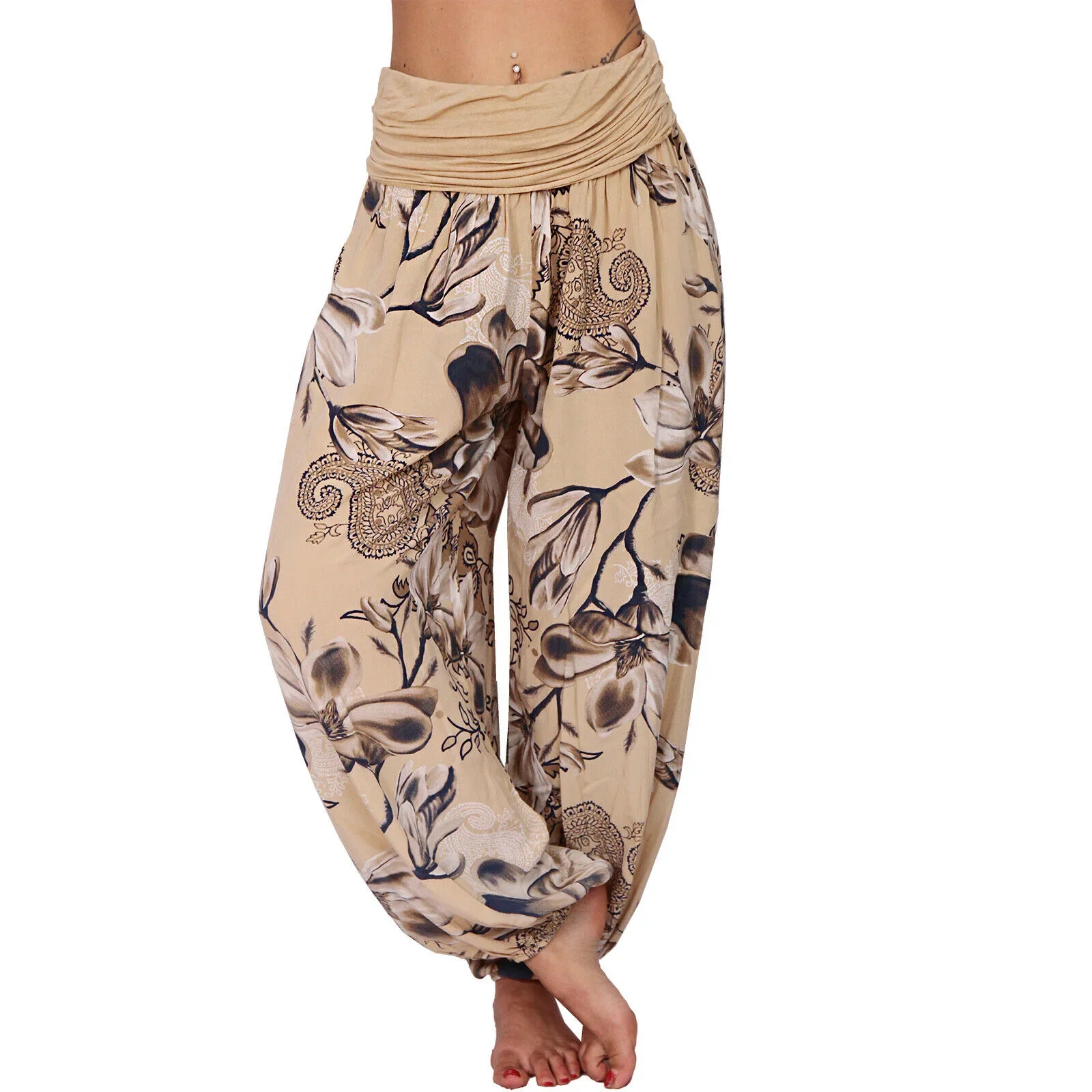 Women's Floral Print Harem Wide Leg Pants