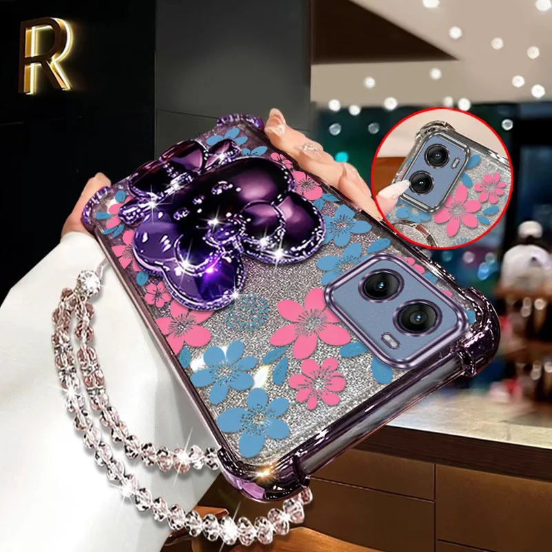 Blue Floral Phone Case Set - Includes Case, Lanyard, and Stand