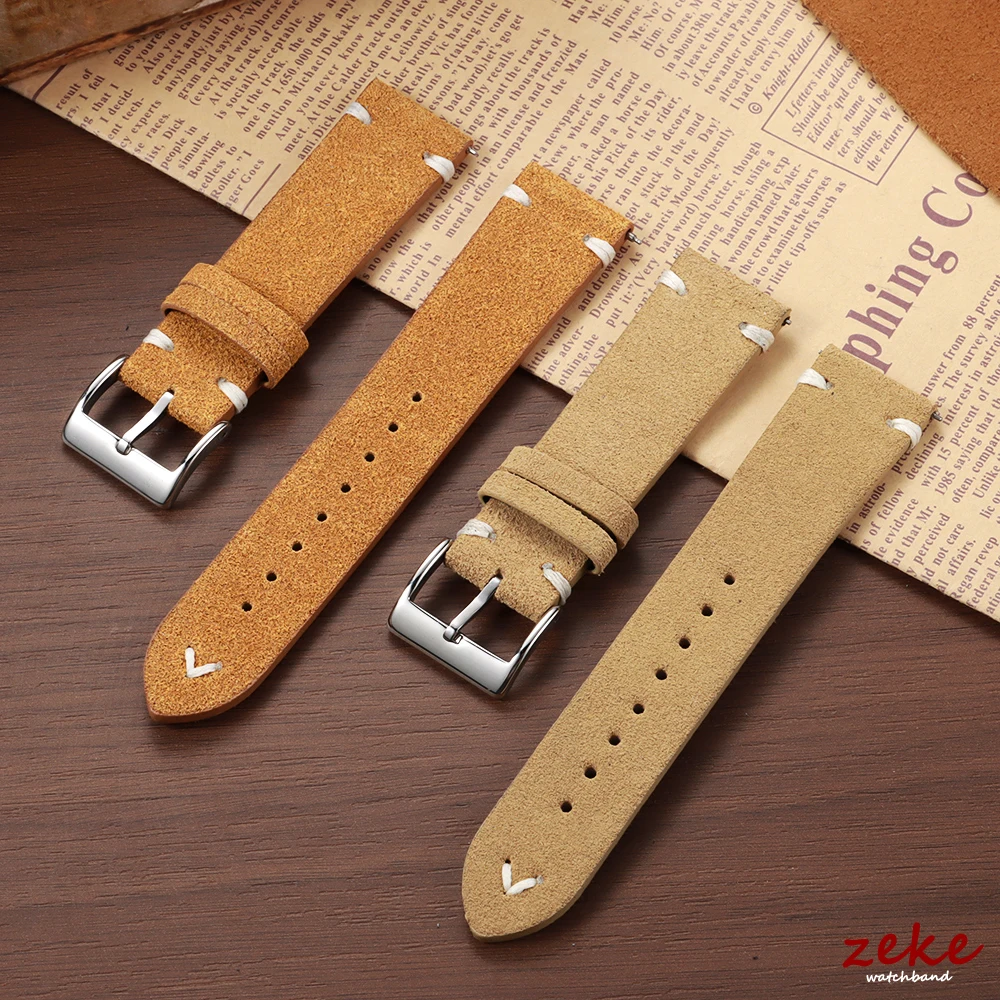 Vintage Brown Suede Leather Watch Strap with Quick Release - Multiple Sizes Available
