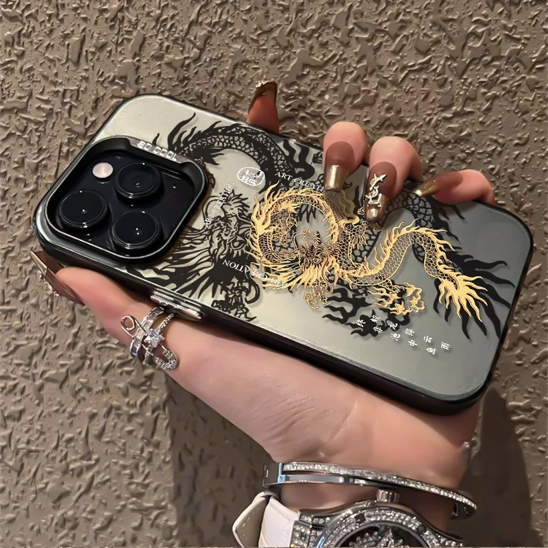 Luxurious Black Golden Dragon Design Phone Case with Air Bumper Cover