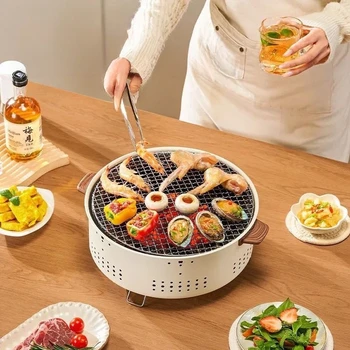 Fornello da giardino Griglia da cucina per tè Stufa da fuoco rotonda Griglia per barbecue per uso domestico Griglia per barbecue portatile da campeggio all'aperto 1