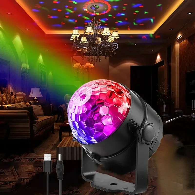 

RGB Magic Ball Stage Light Led Laser Projector Lamp Sound Activated Rotating Disco Dj Party Strobe Mini Home KTV Decorative Lamp