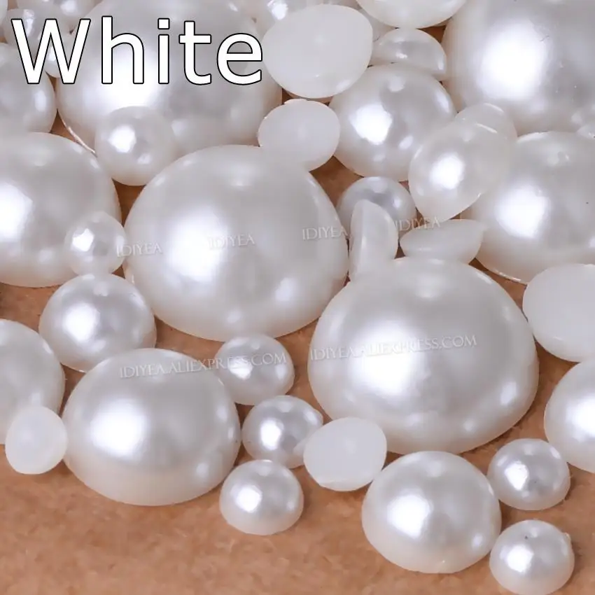 White/Beige AB Half Pearls beads imitation ABS plastic Flatback Pearls  Stick On Clothing/Hair Clip DIY Art Jewelry Accessory - AliExpress
