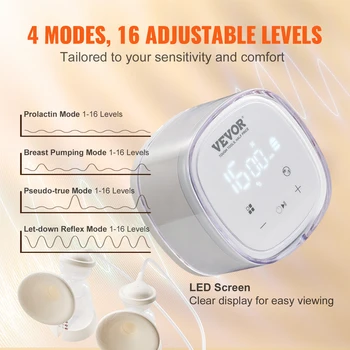 VEVOR Breast Pump Portable 2800mAH Rechargeable Double Electric Breast Pumps Anti-Backflow Breastfeeding Pump with LED Display 3