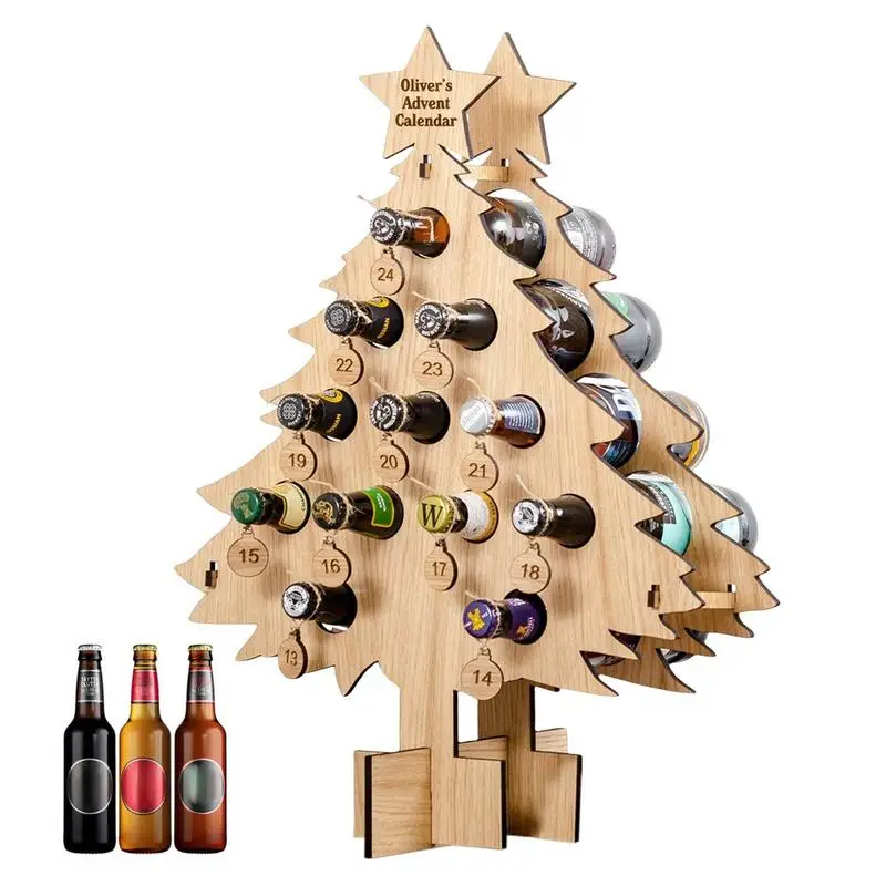 

Adult Advent Tree Christmas Countdown Christmas Tree Shaped Wine Bottle Rack for Decorative Wine Advent Calendar Beer