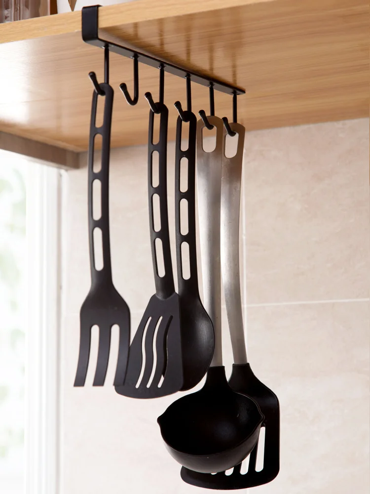 

2 PCS hanger under iron cabinet at home one row of nail free hooks in the kitchen long strip hooks in the rack