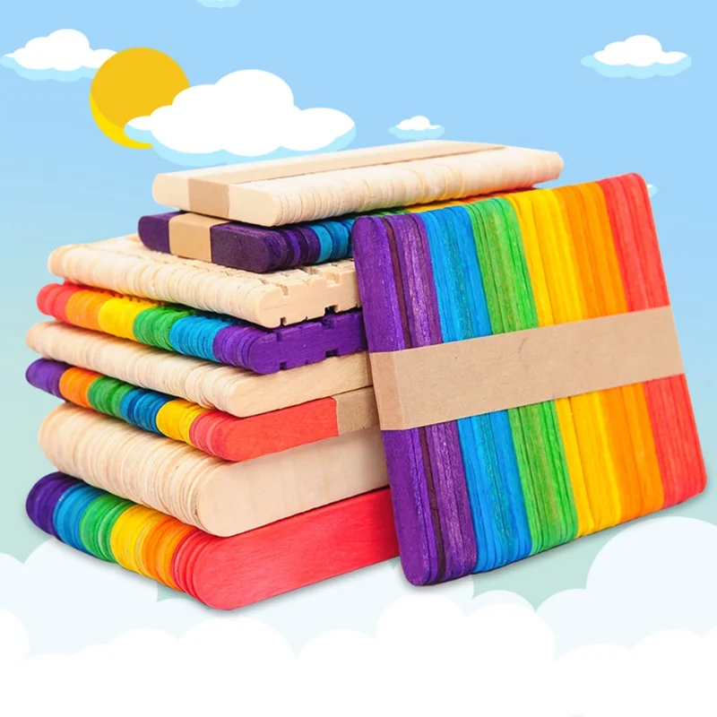 Colored Popsicle Sticks, Natural Wooden Ice Cream Multicolor Sticks(Pack of  100)