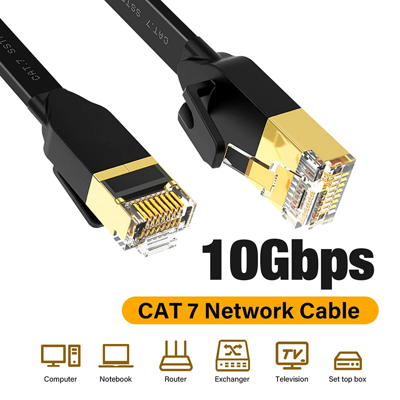 High-Speed Flat Ethernet Cable - 10 Gigabit, STP Twisted Pair Patch Cord