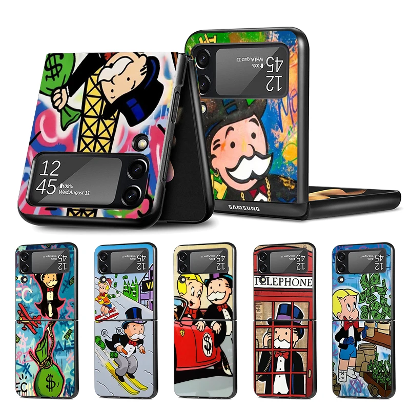 Cartoon Dollar Monoplys Z Flip 4 Z Flip 4 Phnoe Case Per Samsung Z Flip 3 5 5G Black Hard Shell Galaxy Zflip3 Zflip4 Zflip5