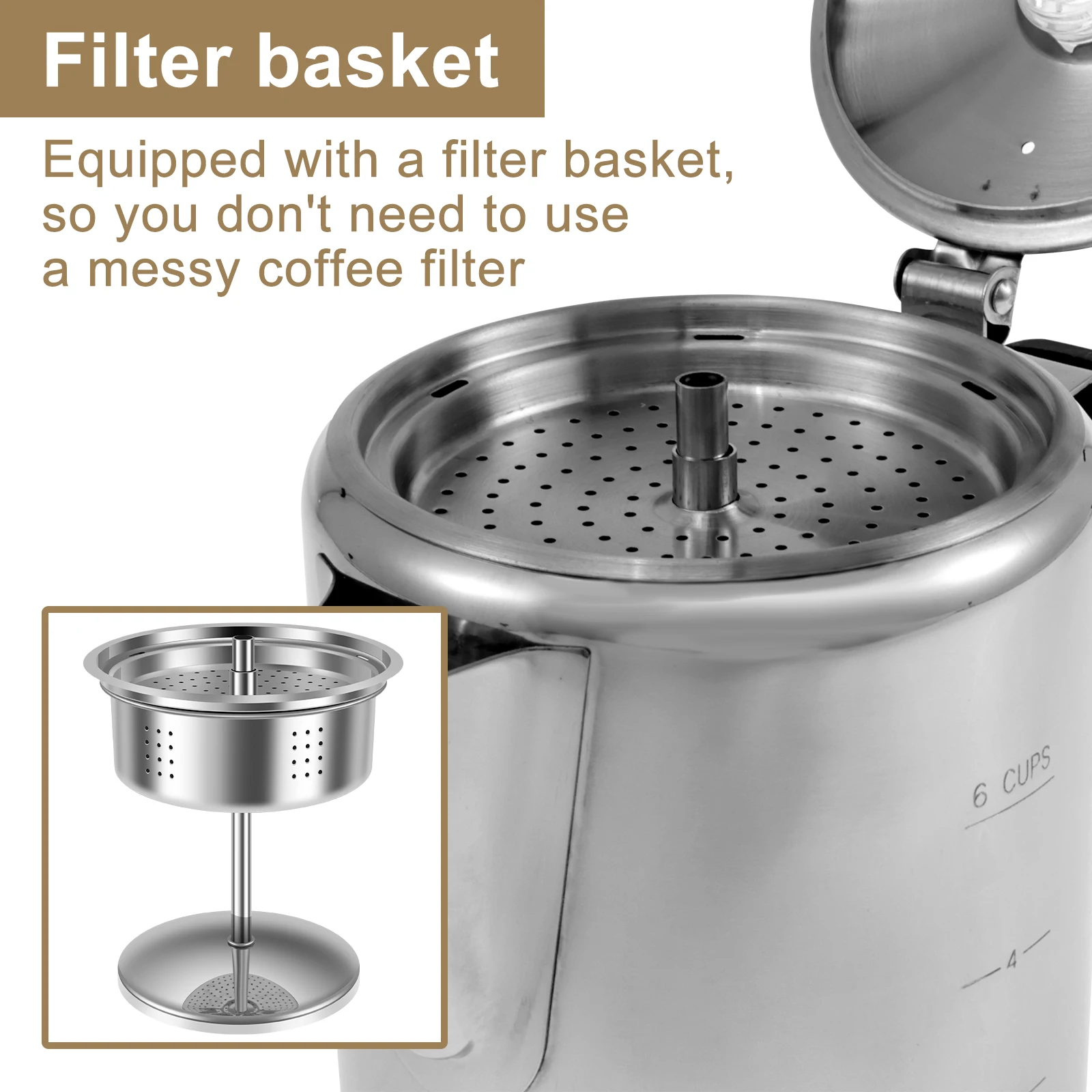 1Pc Percolator Coffee Pot Stainless Steel Coffee Pot 6/9 Cup Portable Espresso Pots with Handle French Press for Outdoor Camping