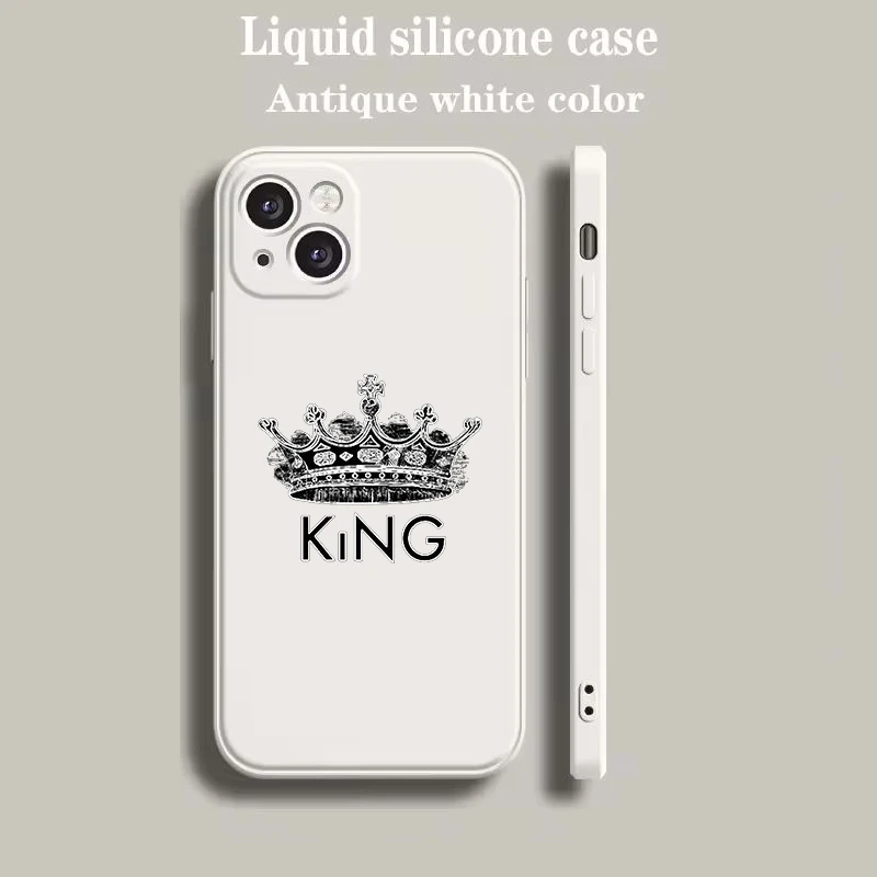 Beige Cartoon Crown King & Queen Couple Style Phone Case