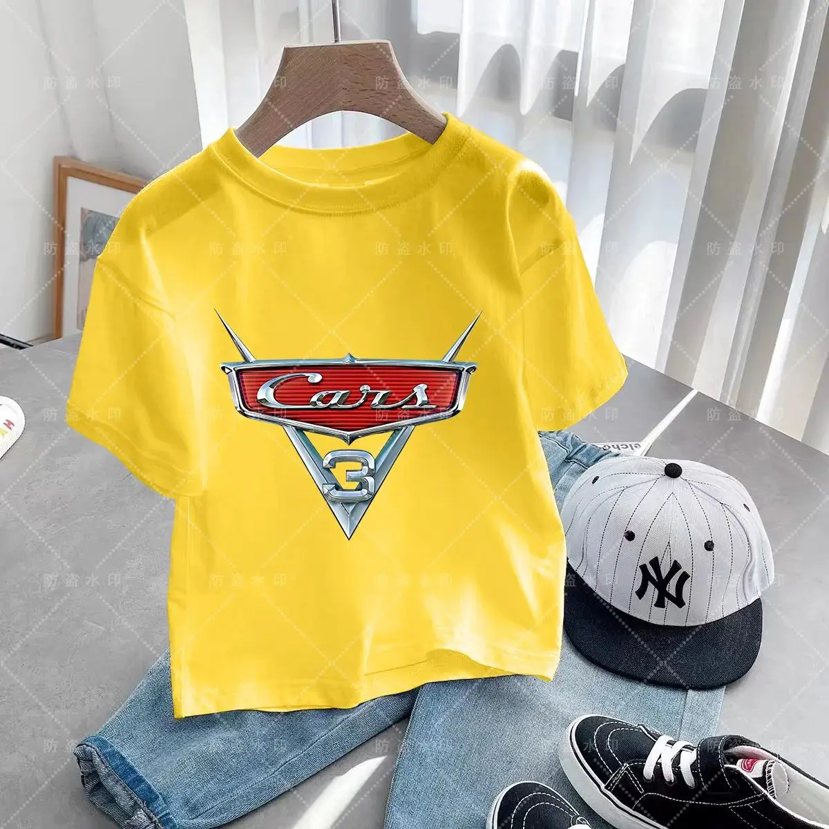 Disney Pixar Lightning Mcqueen Cars Anime Print Cartoon T-Shirt Boys Girls Summer Cotton Round Neck Short Sleeve T-Shirt 3